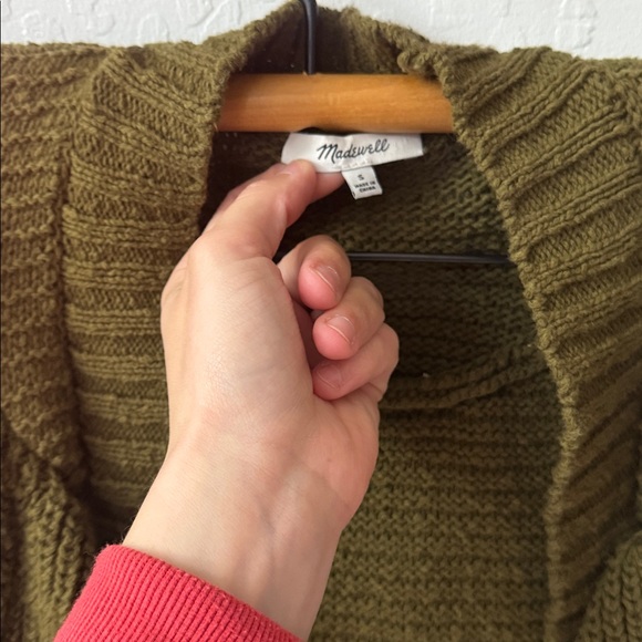 MADEWELL Olive Green Texture Open Front Ruffle Cardigan Sweater MA699 Small - Picture 5 of 7